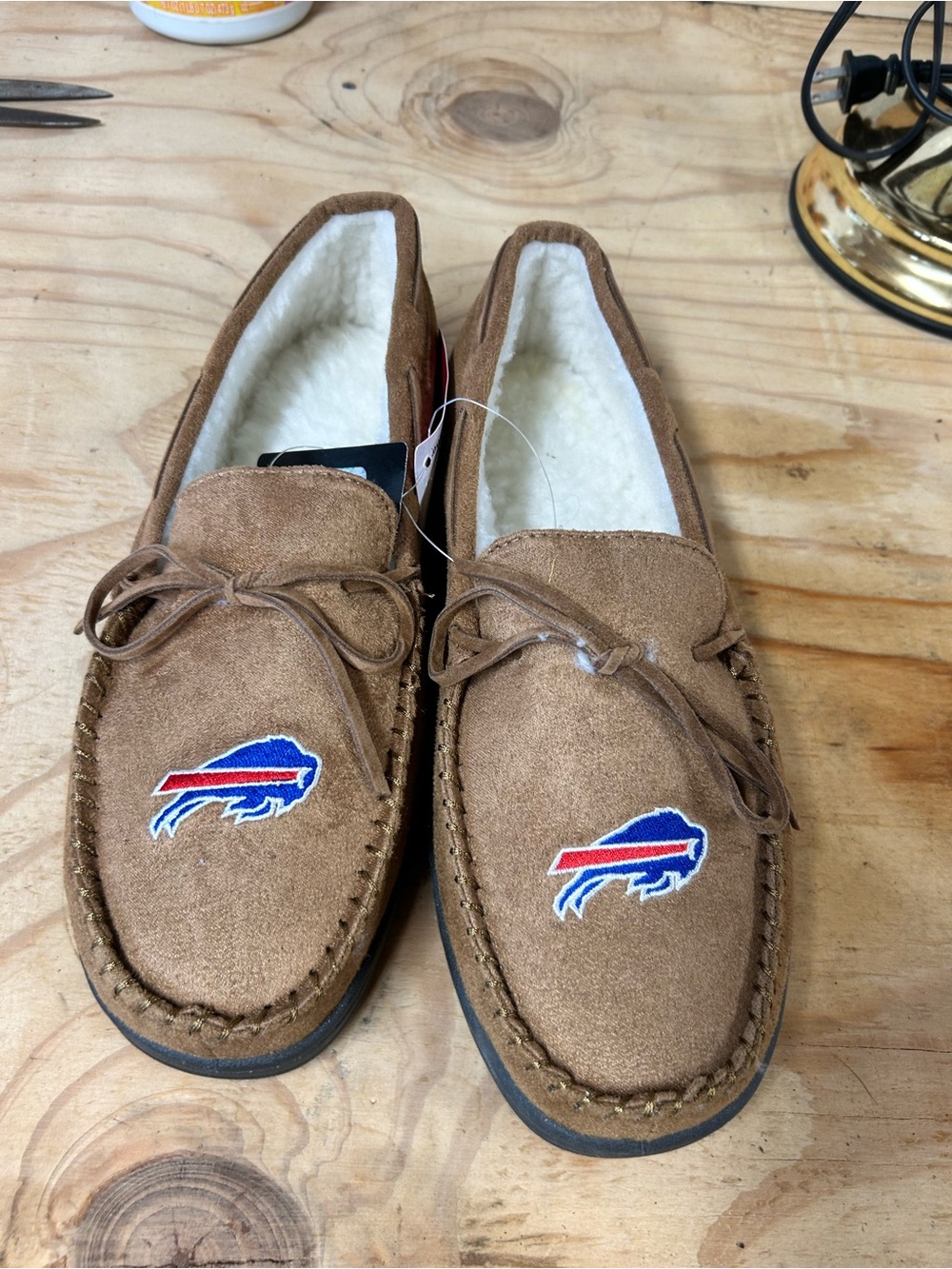 NFL Tan Moccasin Hard Rubber Sole Men's Slippers Moccasins